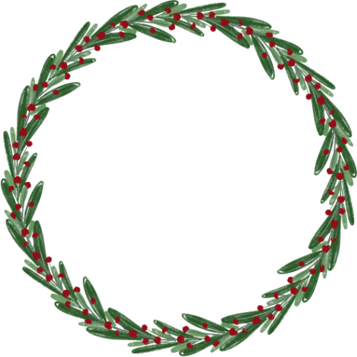 Wreath made of green pine leaves and red berries
